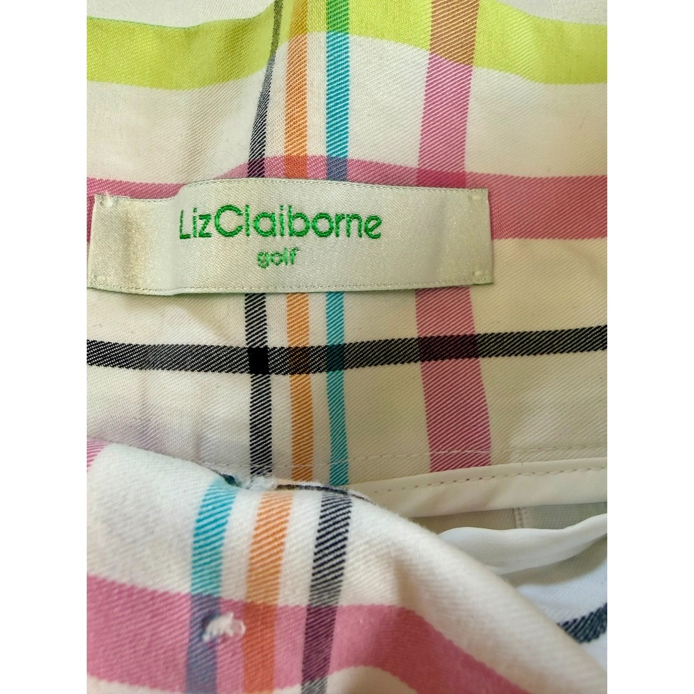 Vintage (1990)Liz Claiborne Cotton Bermuda Golf shorts Pastel Plaid SZ 10 - Picture 3 of 4